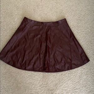 Burgundy faux leather skater skirt